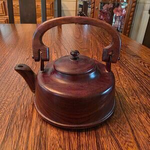 Hand turned Costa Rica Teak Wood Teapot Vintage Rustic Country Ranch Decor
